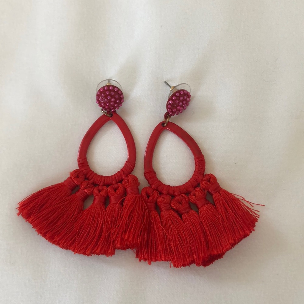 BaubleBar Red Tassel Statement Earrings